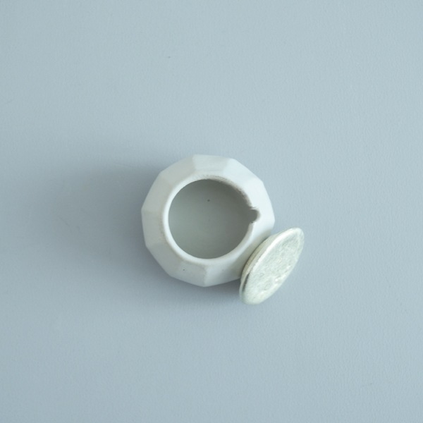 馬場勝文　土マットシュガーポット錫蓋　台形（B）　　（匙付き）　