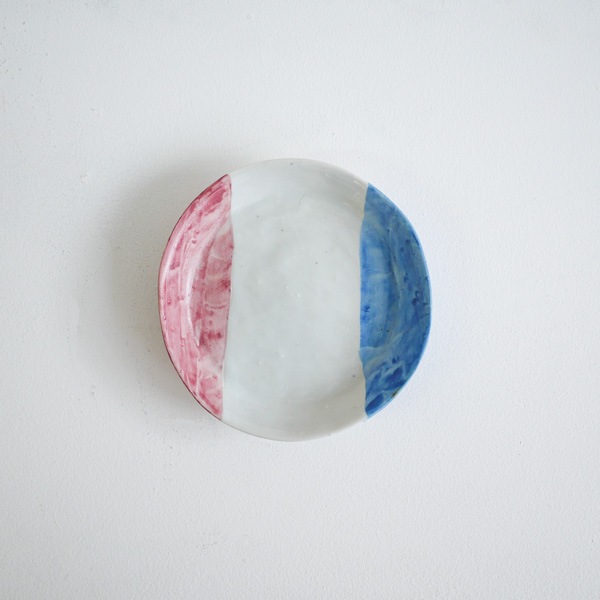 中尾万作　青桃掛分5寸丸皿　Φ16ｃｍ