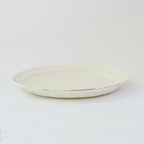 新品　未使用　二階堂明弘　やきしめリム皿　白　作家　個展　器　食器　器作家 二階堂明弘 やきしめリム皿 白 Φ30.5cm