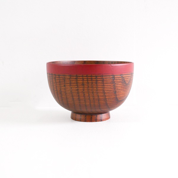 会津塗　羽反縁布汁椀　赤　Φ12.5ｃｍ