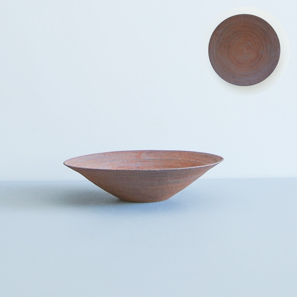 二階堂明弘　やきしめ皿　赤　Φ21ｃｍ　H5ｃｍ　