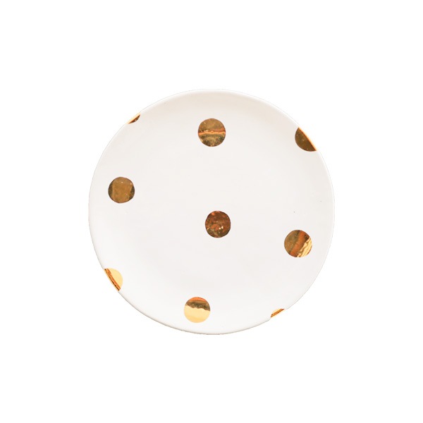 中囿義光　5寸皿 　（白・金・ドット）　Φ15ｃｍ