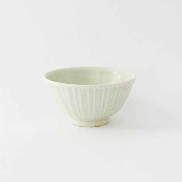 日高伸治　白磁飯碗　しのぎ　Φ11.5cm