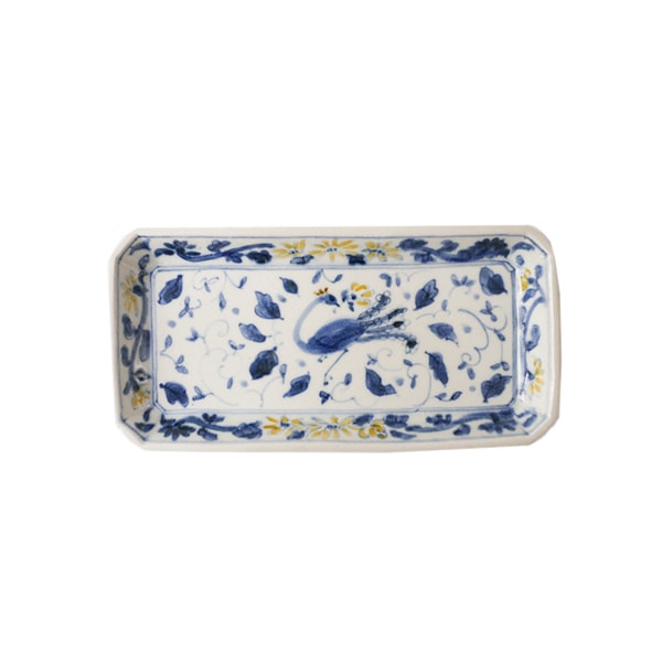 日高直子 角長皿 花 11×21.5cm