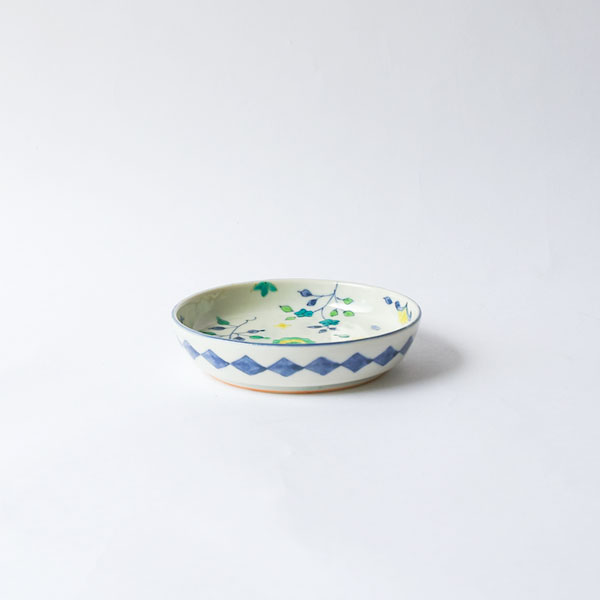 大井寛史・萌子　色絵　平丸青小皿　Φ9cm