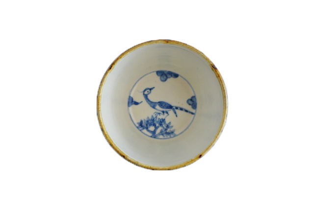 須藤拓也　色絵染付麦藁手猪口（雉）