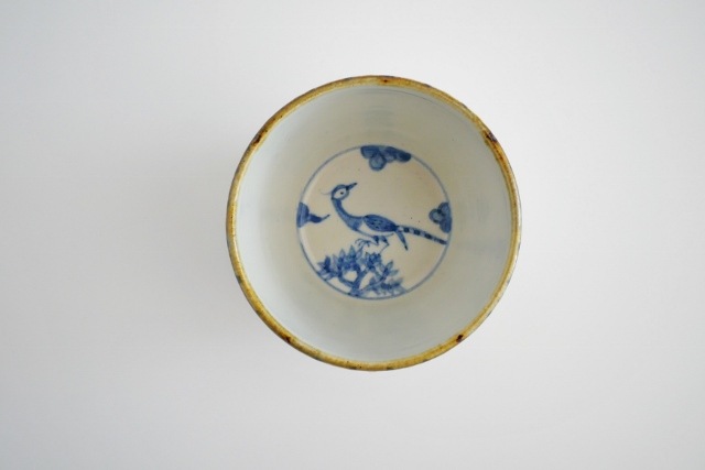 須藤拓也　色絵染付麦藁手猪口（雉）