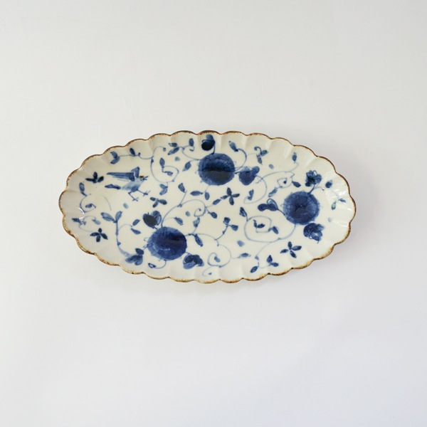 日高直子　楕円輪花皿　11×22ｃｍ