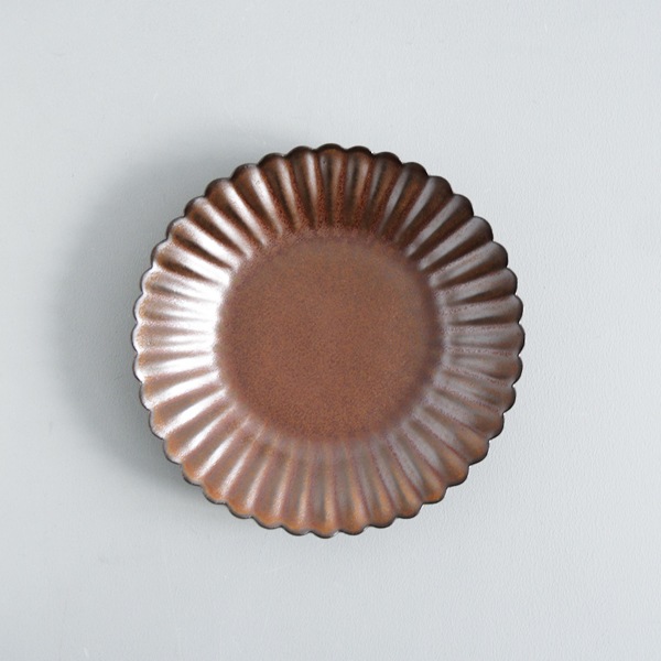 上國料正記　輪花皿　ブロンズ　Φ20.5cm　