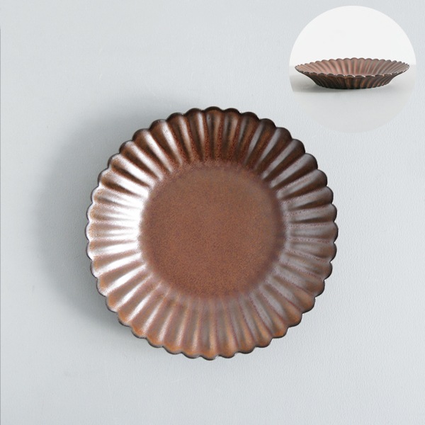 上國料正記　輪花皿　ブロンズ　Φ20.5cm　