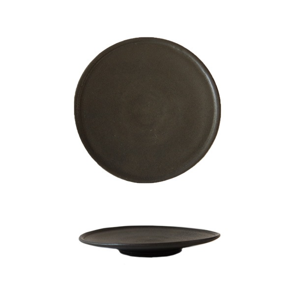 馬場勝文　黒釉6寸皿　Φ18cm