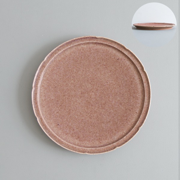 黒木泰等　あずき釉リム輪花平皿　Φ22.5cm　H2cm