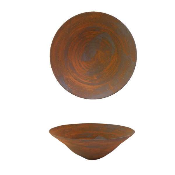 二階堂明弘 焼締リム鉢 赤 Φ22cm H7cm