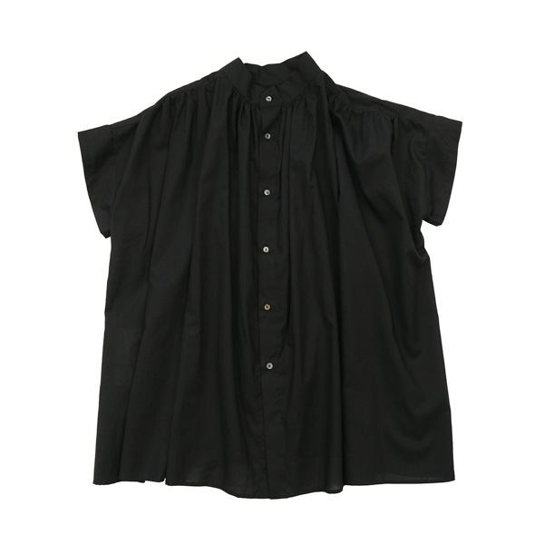 the last flower of the afternoon｜静寂の欠片　Half sleeve back-opened blouse［Black（黒）］