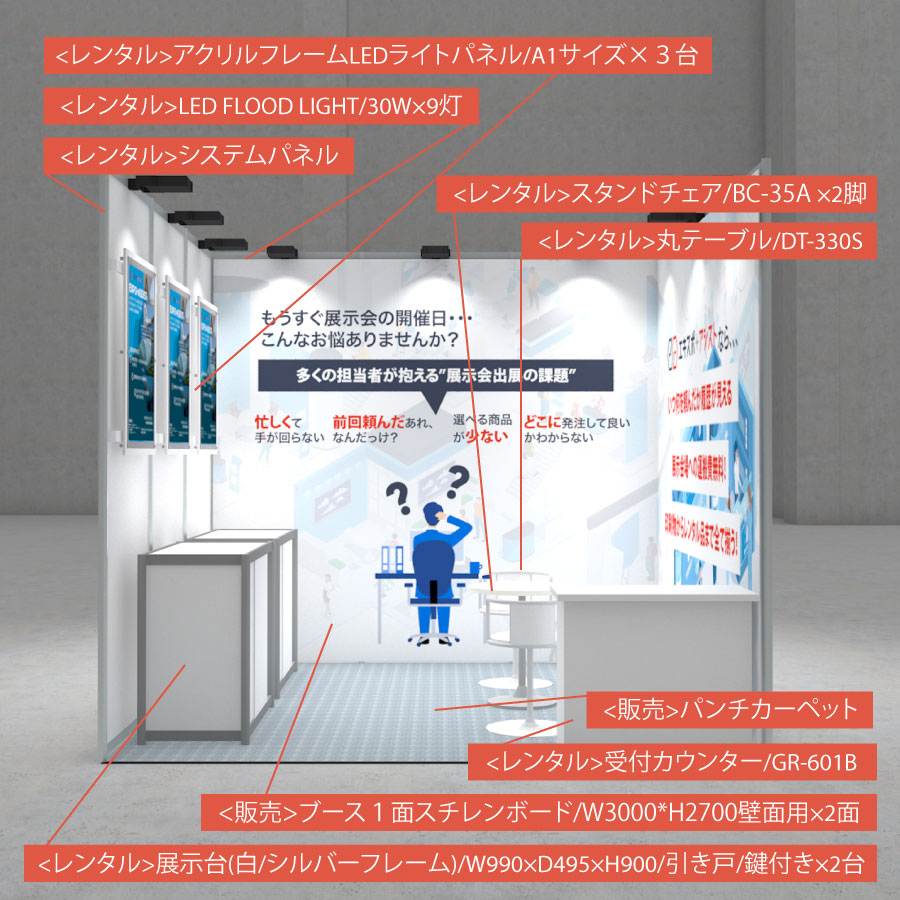 レンタル/販売セット>パッケージブースE | システム(3M×3Mor2.7M