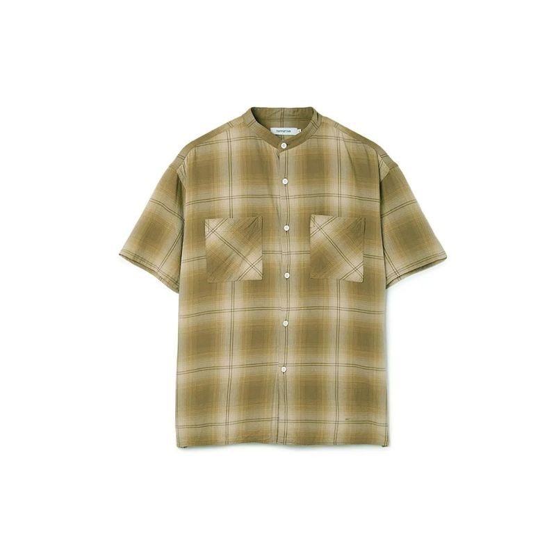 OFFICER STAND COLLAR S/S SHIRT COTTON TWILL OMBRE CHECK by Rafu