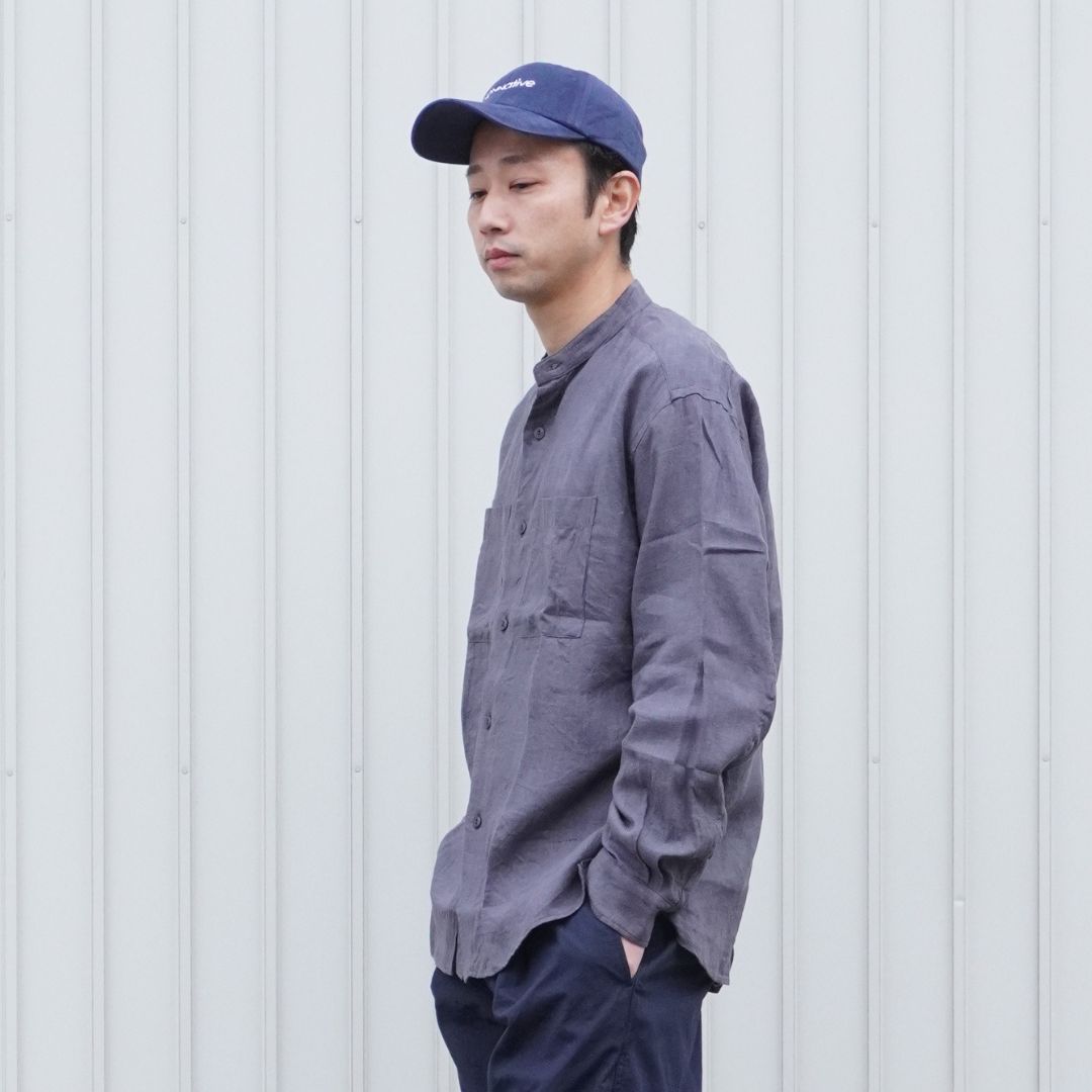 OFFICER STAND COLLAR L/S SHIRT LINEN CANVAS