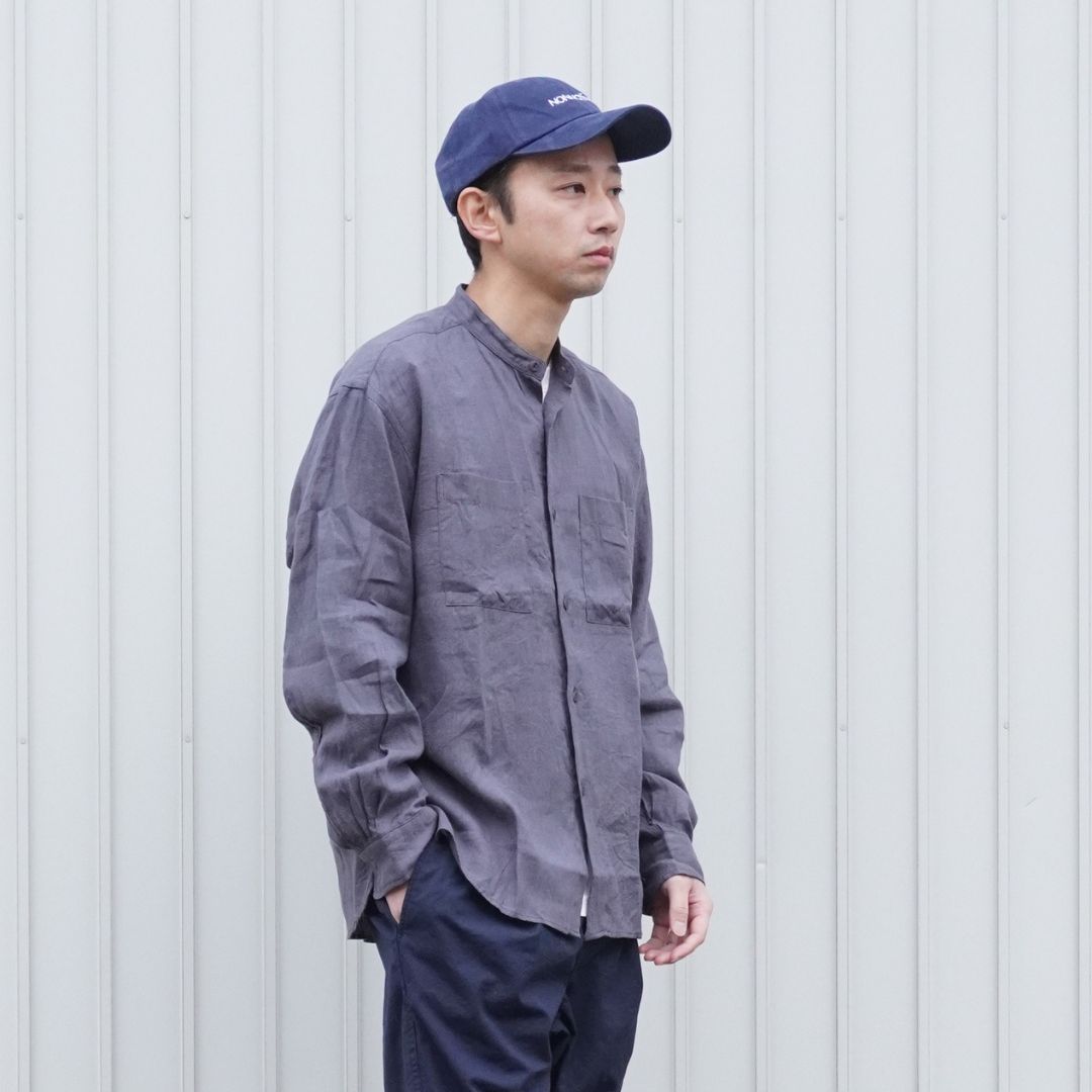 OFFICER STAND COLLAR L/S SHIRT LINEN CANVAS