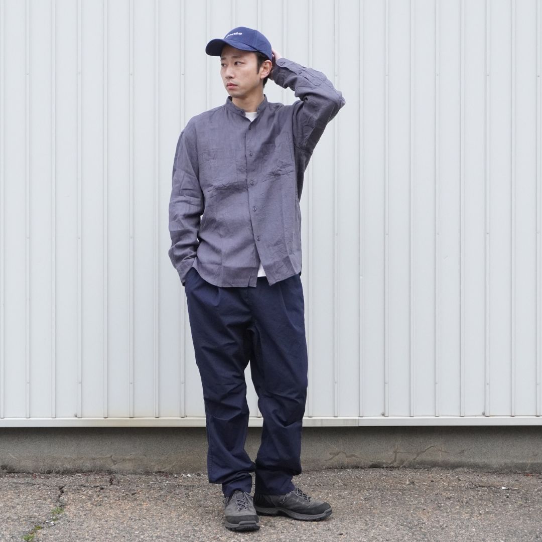 OFFICER STAND COLLAR L/S SHIRT LINEN CANVAS