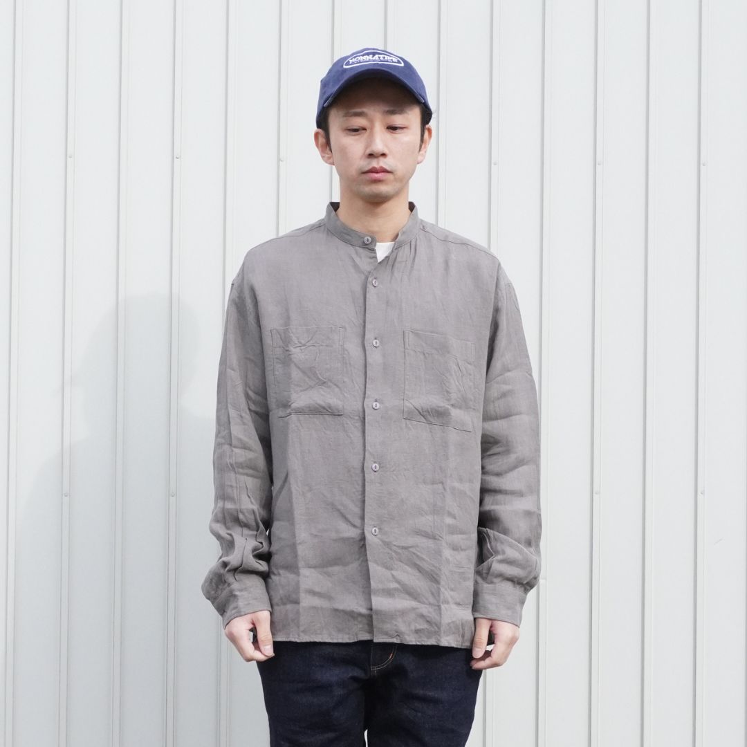 OFFICER STAND COLLAR L/S SHIRT LINEN CANVAS | nonnative | A(e)_STORE