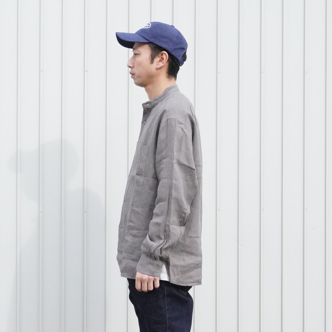 OFFICER STAND COLLAR L/S SHIRT LINEN CANVAS
