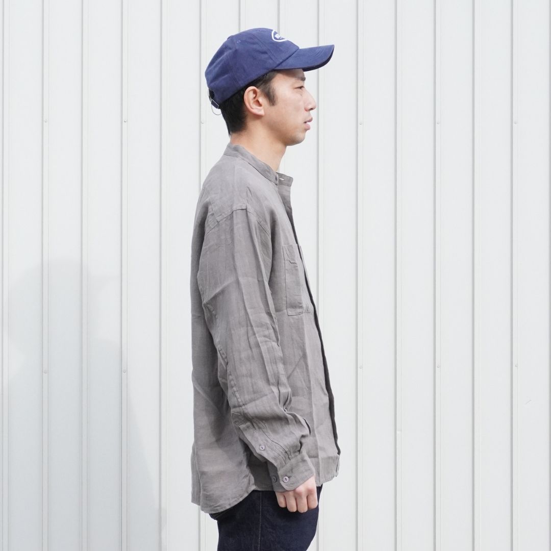 OFFICER STAND COLLAR L/S SHIRT LINEN CANVAS