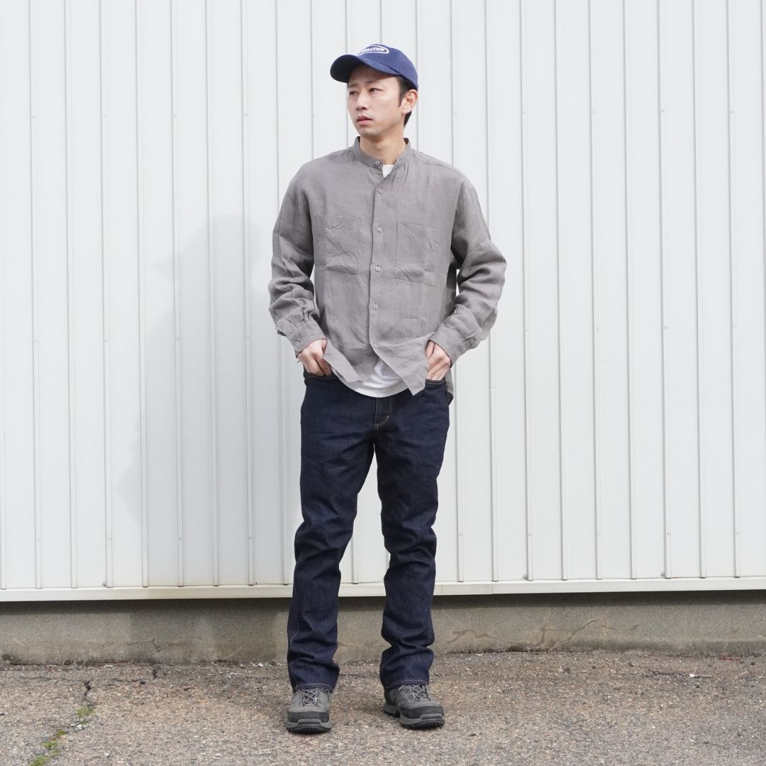 OFFICER STAND COLLAR L/S SHIRT LINEN CANVAS