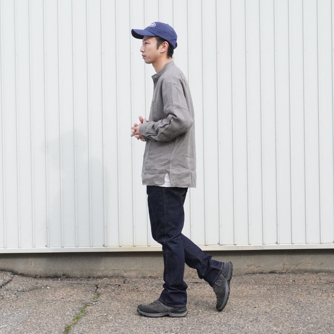 OFFICER STAND COLLAR L/S SHIRT LINEN CANVAS
