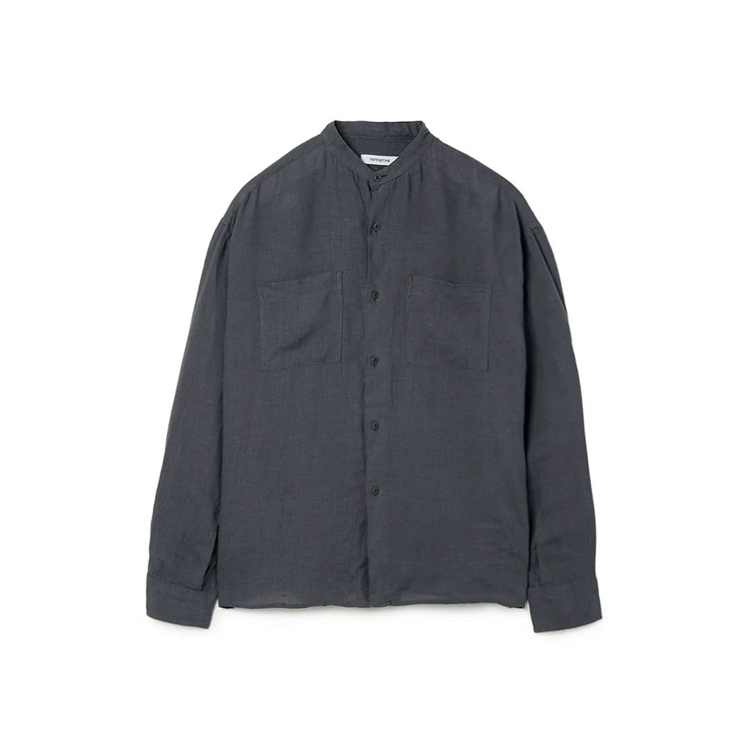OFFICER STAND COLLAR L/S SHIRT LINEN CANVAS