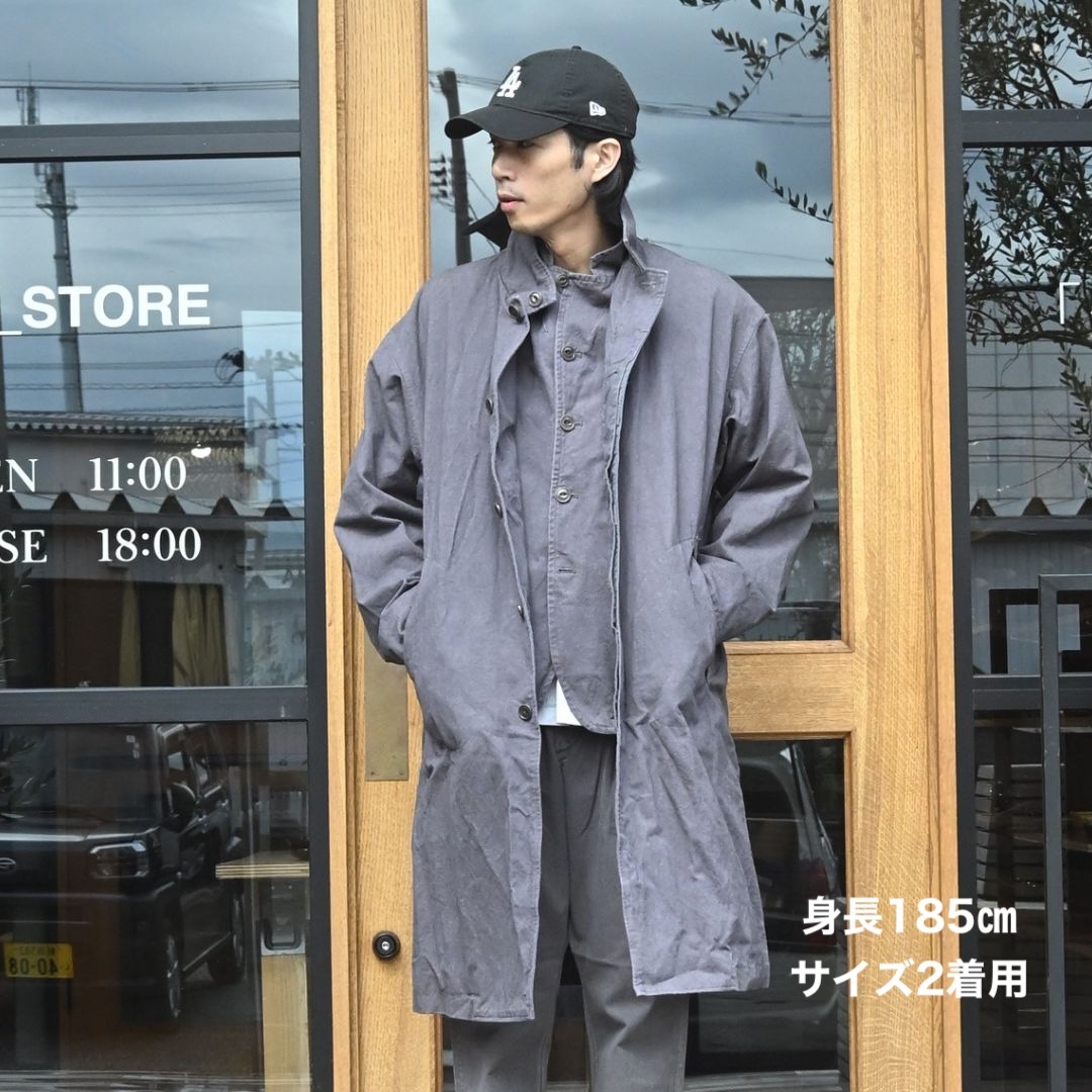 WANDERER LONG COAT C/Li CANVAS SULFUR DYE WITH WINDSTOPPER