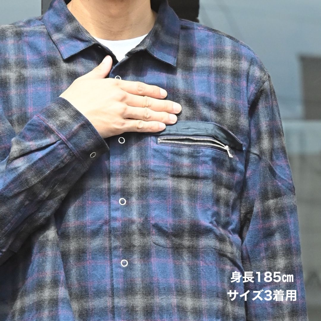 WORKER ZIP SHIRT COTTON FLANNEL OMBRE CHECK