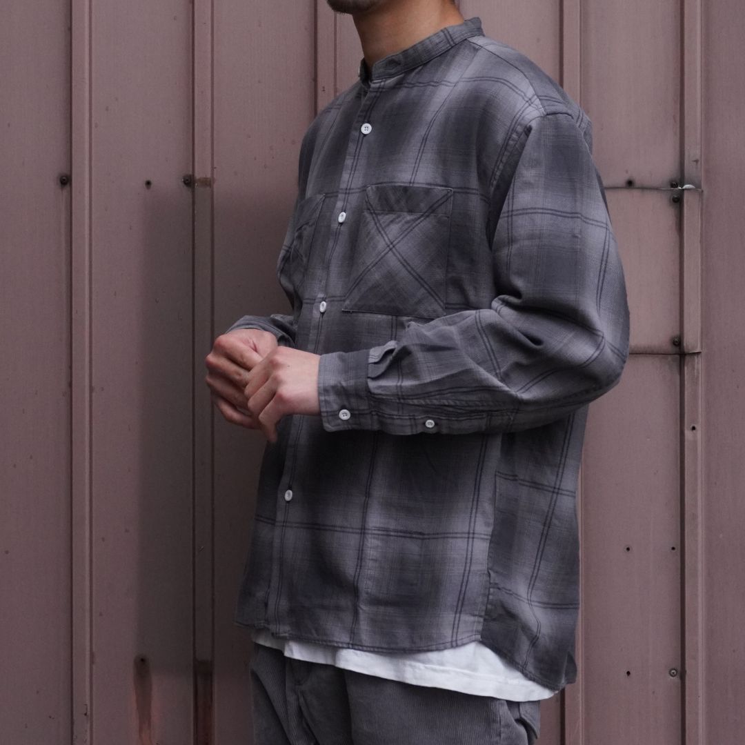 OFFICER STAND COLLAR L/S SHIRT COTTON TWILL OMBRE CHECK by Rafu