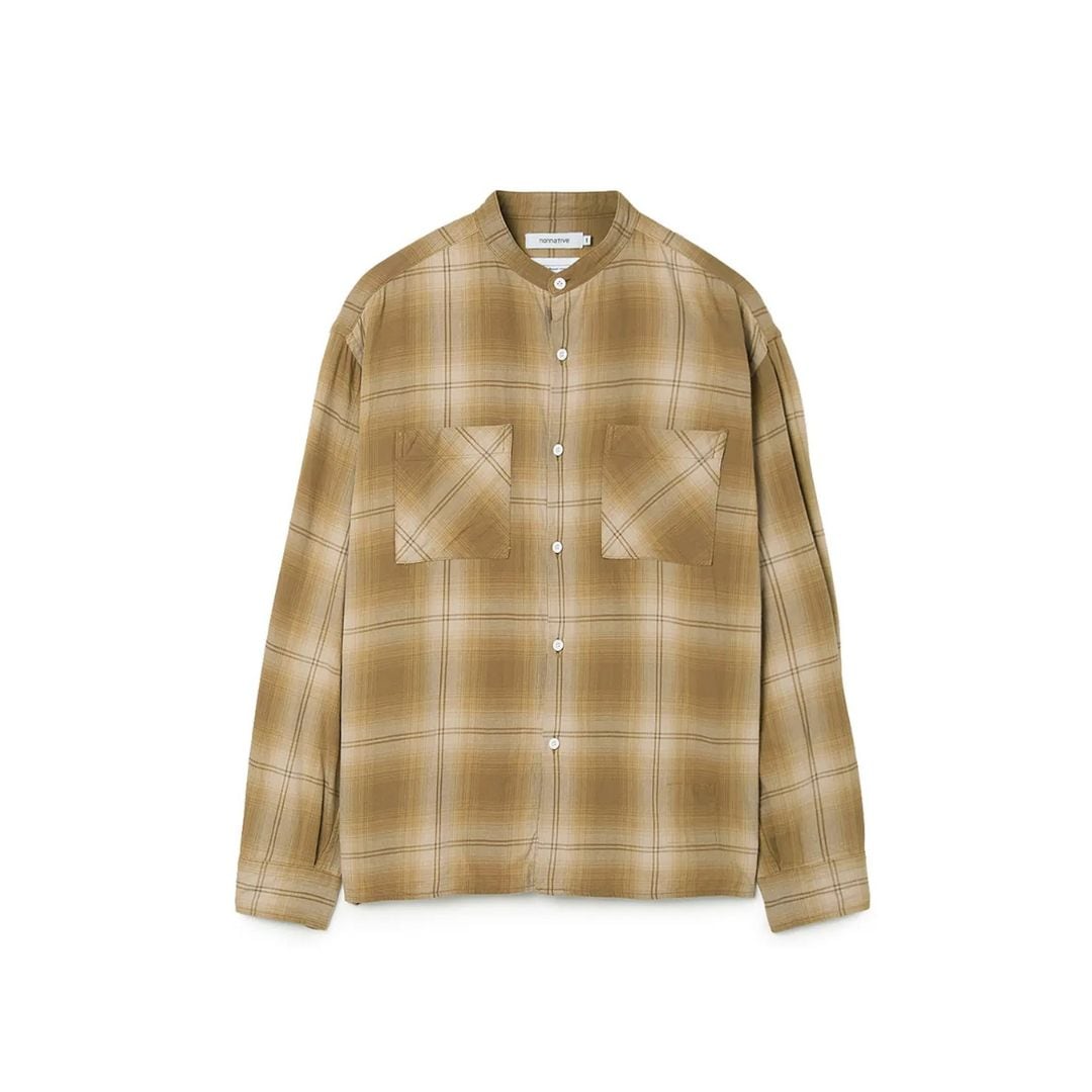 OFFICER STAND COLLAR L/S SHIRT COTTON TWILL OMBRE CHECK by Rafu
