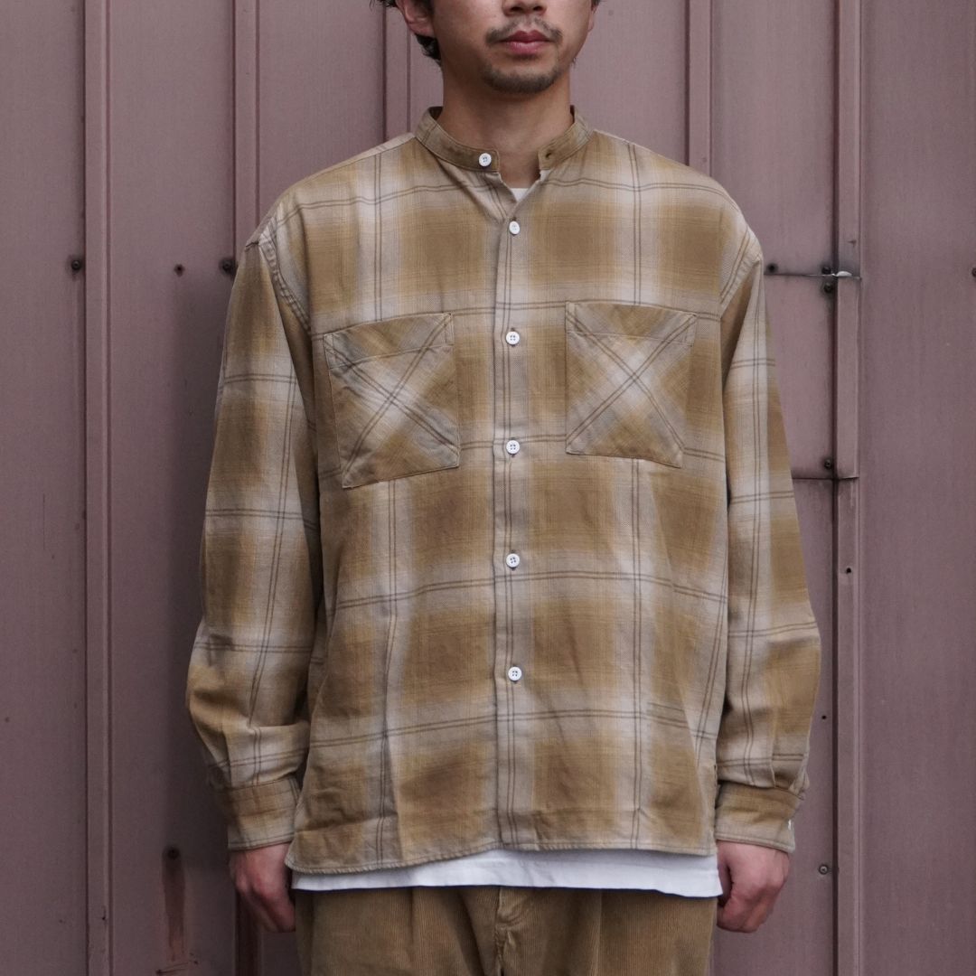 OFFICER STAND COLLAR L/S SHIRT COTTON TWILL OMBRE CHECK by Rafu