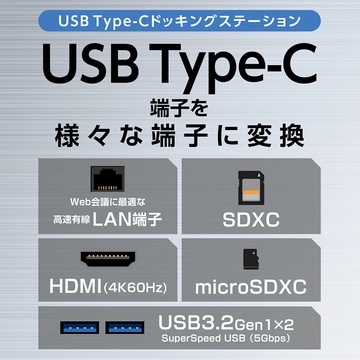 ミヨシ MCO UDS-4K01/BK Type-C ドッキングステーション 4K対応 USB Type-C端子を様々な端子に変換