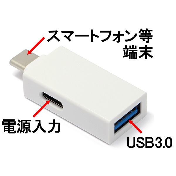 ルートアール Route-R RA-OTGTU1PW 5V給電 USB3.0対応 TYPE-C OTGアダプター 各端子説明