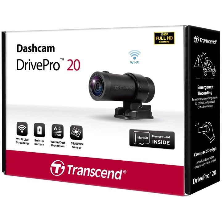 Transcend トランセンドジャパン TS-DP20A-64G DrivePro 20 二輪車用ドライブレコーダー マイクロSDカード64GB付属 パッケージ