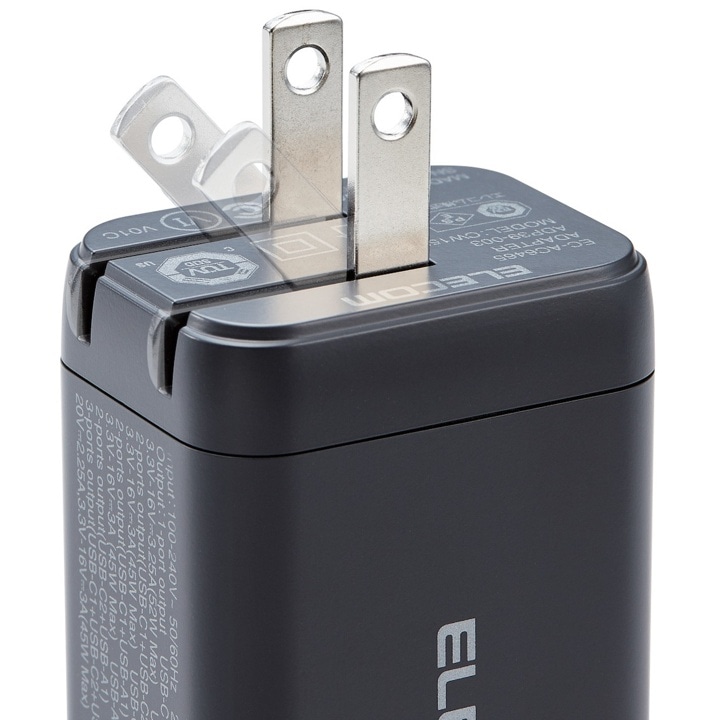 エレコム ELECOM EC-AC6465BK USB Power Delivery 65W AC充電器 USB Type-C x2 USB Type-A x1 90度スイング構造コンセントプラグ