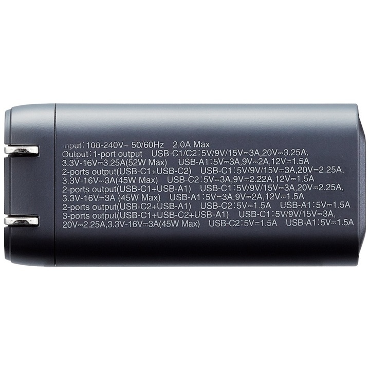 エレコム ELECOM EC-AC6465BK USB Power Delivery 65W AC充電器 USB Type-C x2 USB Type-A x1 定格出力