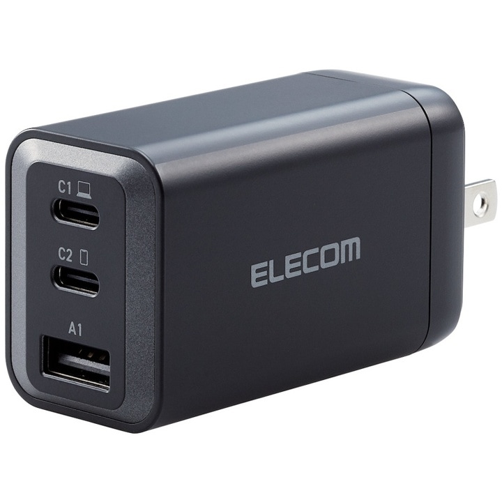 エレコム ELECOM EC-AC6465BK USB Power Delivery 65W AC充電器 USB Type-C x2 USB Type-A x1
