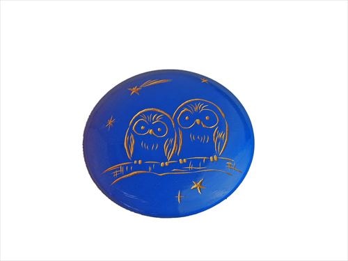 伝統工芸　日光彫　ブローチ大型（フクロウ）　漆塗り（金消粉まき）