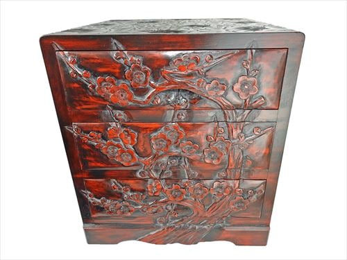 日光彫】3段抽斗/小引き出し/笥/牡丹/菖蒲/菊/伝統/工芸品/検）軽井沢/