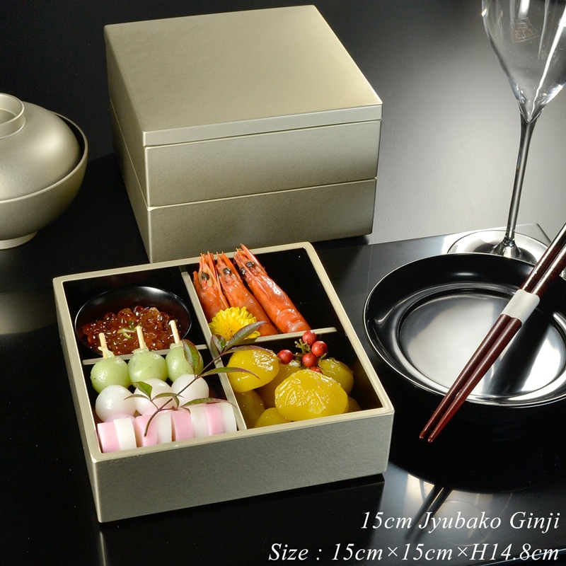 重箱 5寸・15cm 三段重 銀地