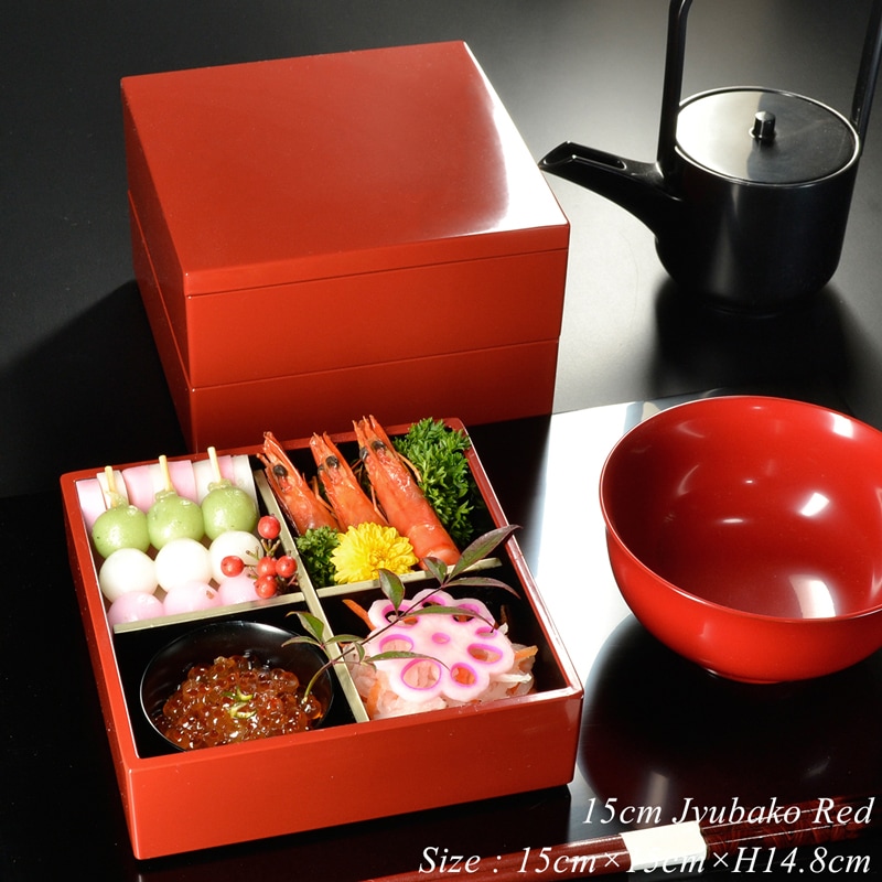 重箱 5寸・15cm 三段重 朱