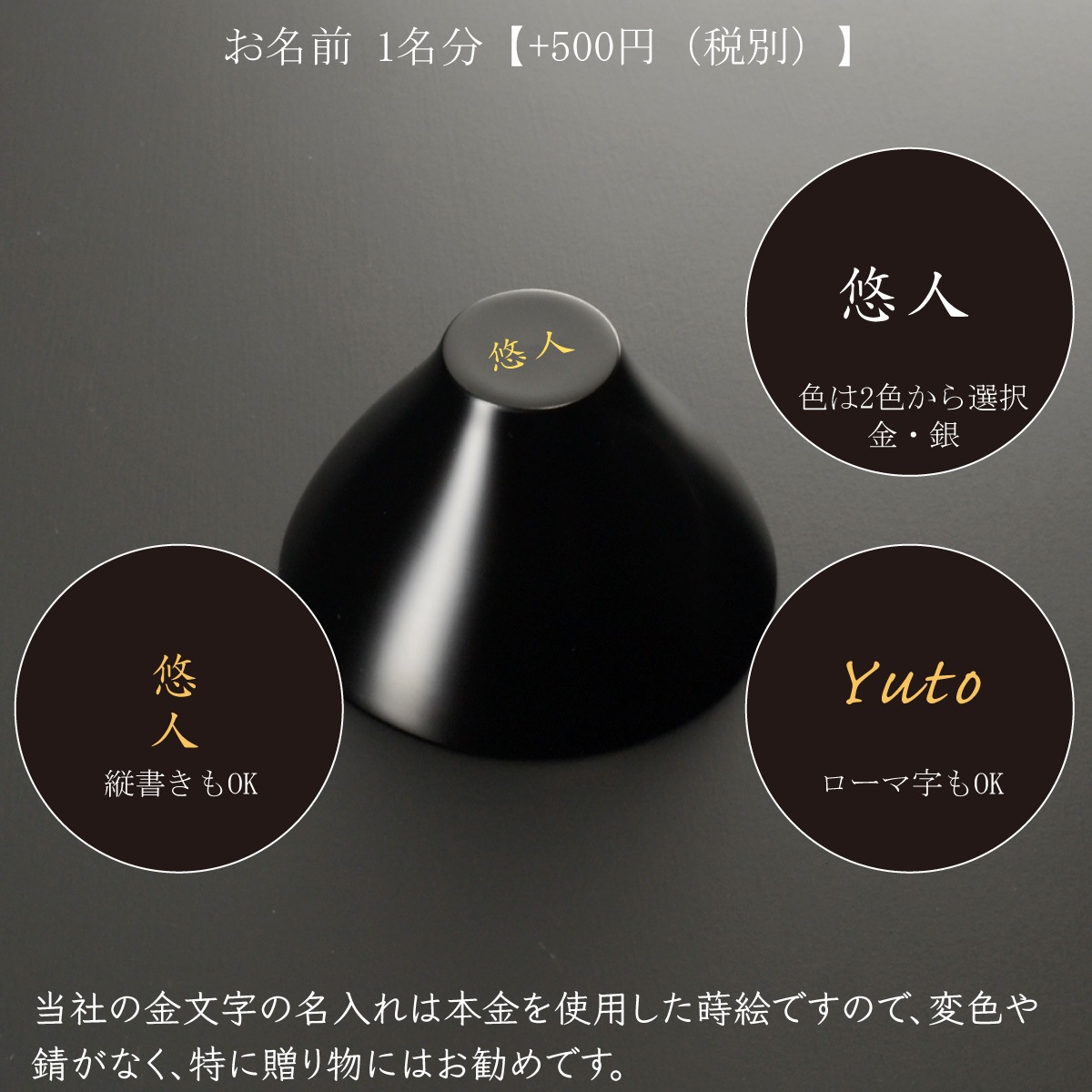 （ぐい呑/お猪口）蒔絵名入れ：【500円（税別）より】