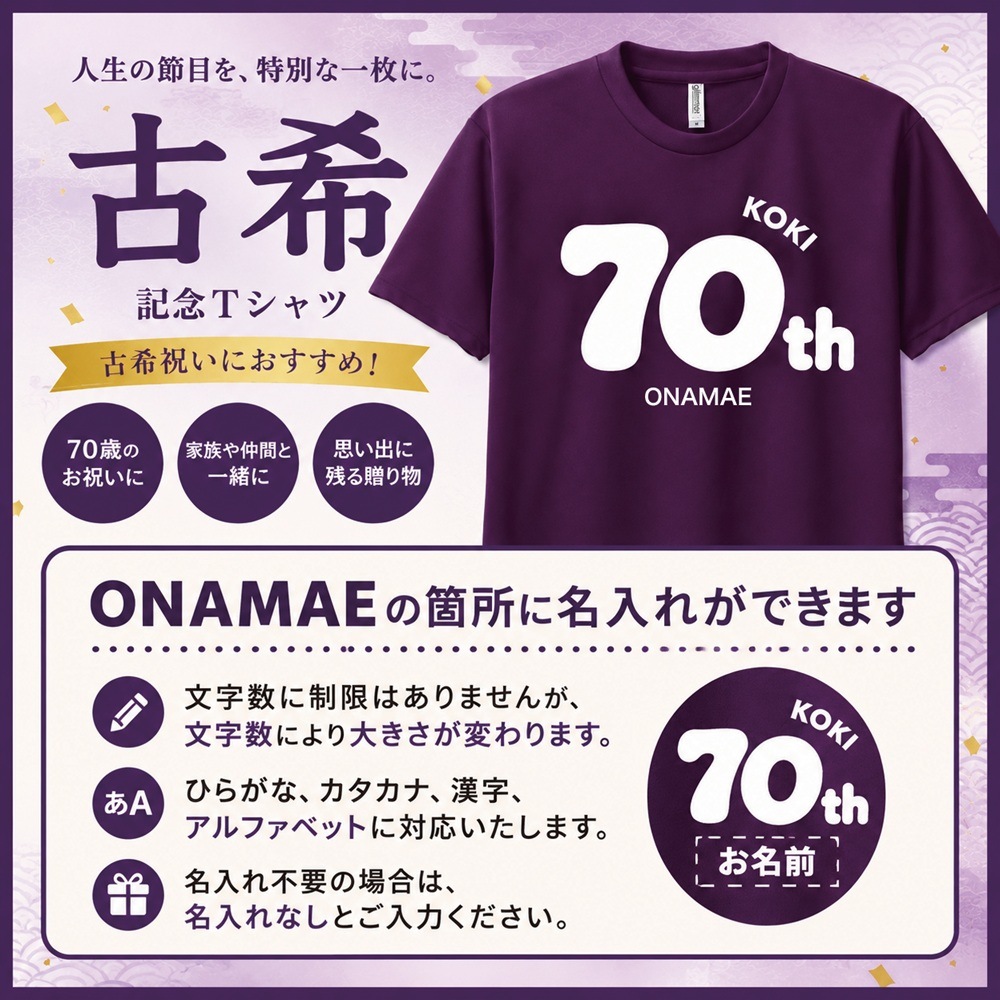 米焼酎鳥飼 古希名入れTシャツ