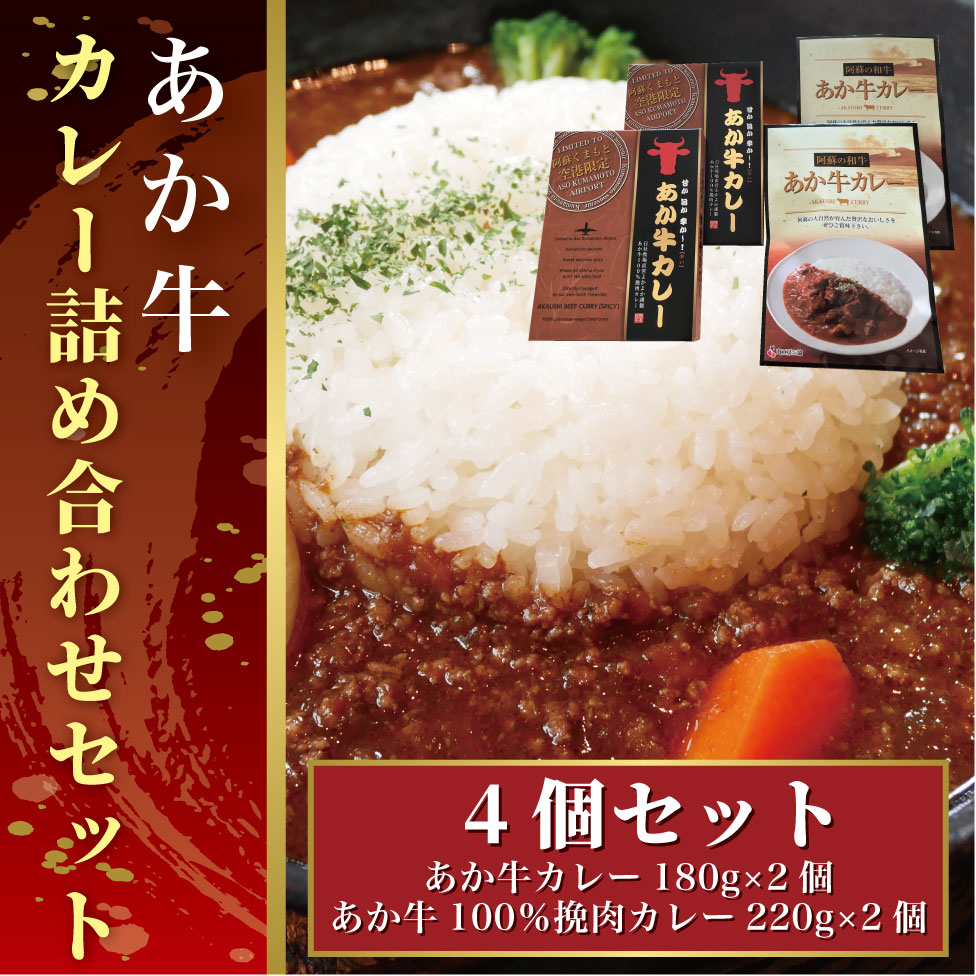 あか牛カレー詰め合わせセット(あか牛カレー180g×2、あか牛100%挽肉カレー220g×2)【産地直送】