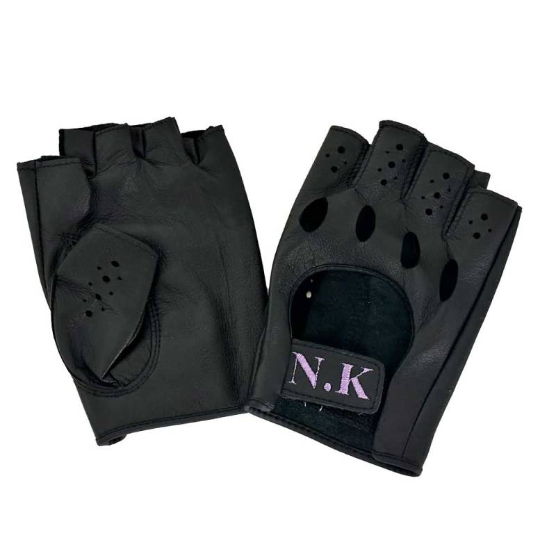 オーダー刺繍 ドライビング グローブ レザックス 半指タイプ 羊革 ブラック 車用 JOYFIT 08-S