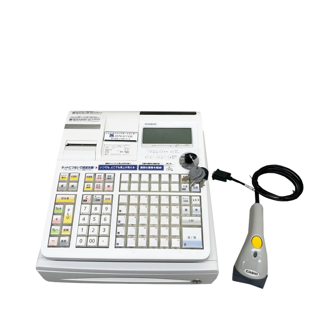 1214店名部門名領収設定無料物販向30部門 カシオTE-5500 レジスター カシオ TE-5500-30S ネットレジ ハンドスキャナー付属 30部門