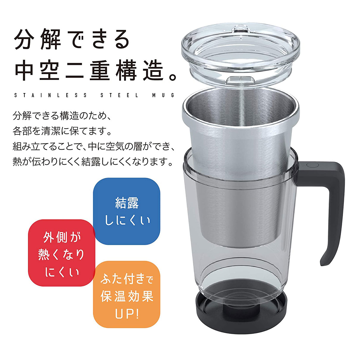 ケース販売 好きな絵柄の台紙が入る ふた付き中空ステンレスマグカップ 330ml レッド ACM-330RD12P